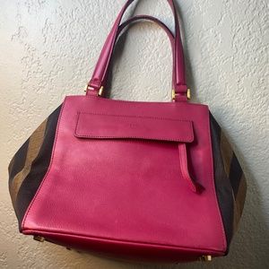 Fendi Pequin Boxy tote w/fuscia leather